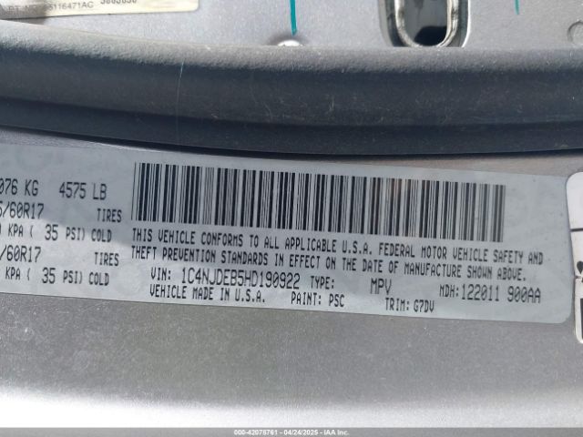 1C4NJDEB5HD190922 Jeep Compass Latitude 4x4