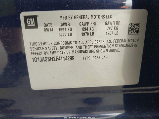 1G1JA5SH2F4114299 Chevrolet Sonic Ls Auto