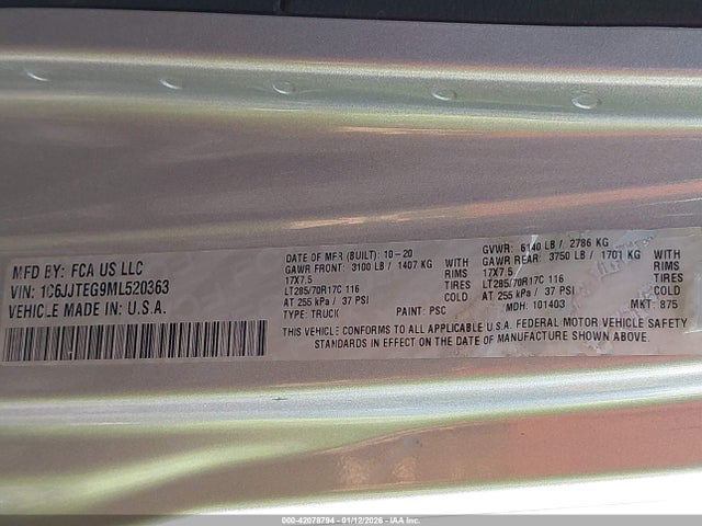 1C6JJTEG9ML520363 Jeep Gladiator Mojave 4x4
