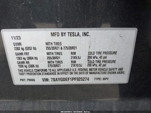 7SAYGDEF1PF925274 Tesla Model Y Performance Dual Motor All-wheel Drive