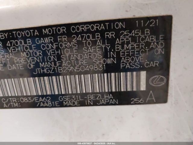 JTHGZ1B29N5049831 Lexus Is 350 F Sport