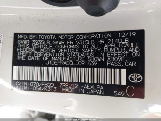 JTDEPRAE0LJ091639 Toyota COROLLA LE
