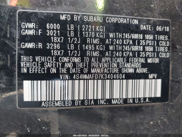 4S4WMAFD7K3404604 Subaru Ascent Premium