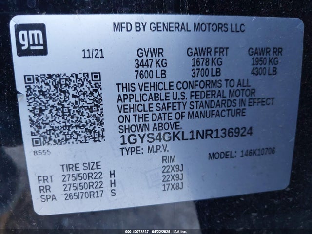 2022 CADILLAC ESCALADE 1GYS4GKL1NR136924 Photo 8