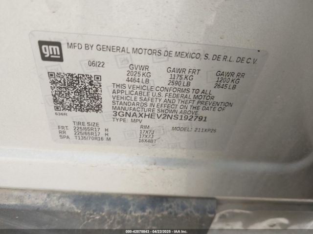 2022 CHEVROLET EQUINOX 3GNAXHEV2NS192791 Photo 8
