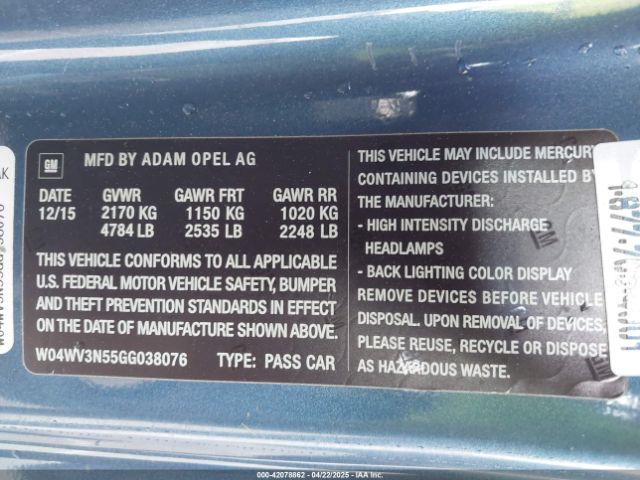W04WV3N55GG038076 Buick Cascada