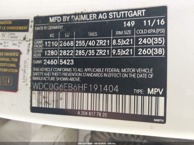 WDC0G6EB6HF191404 Mercedes-Benz m276