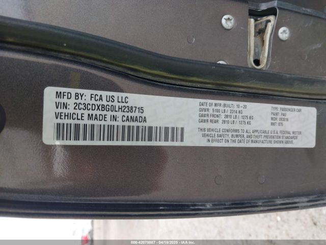 2C3CDXBG0LH238715 Dodge Charger Sxt Rwd