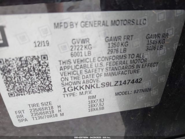 1GKKNKLS9LZ147442 GMC Acadia Fwd Sle