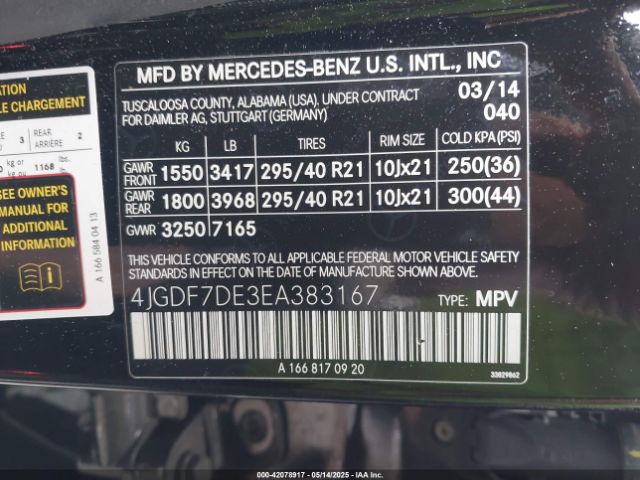4JGDF7DE3EA383167 Mercedes-Benz Gl 550 4matic