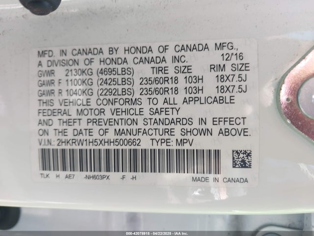 2HKRW1H5XHH500662 Honda CR-V EX