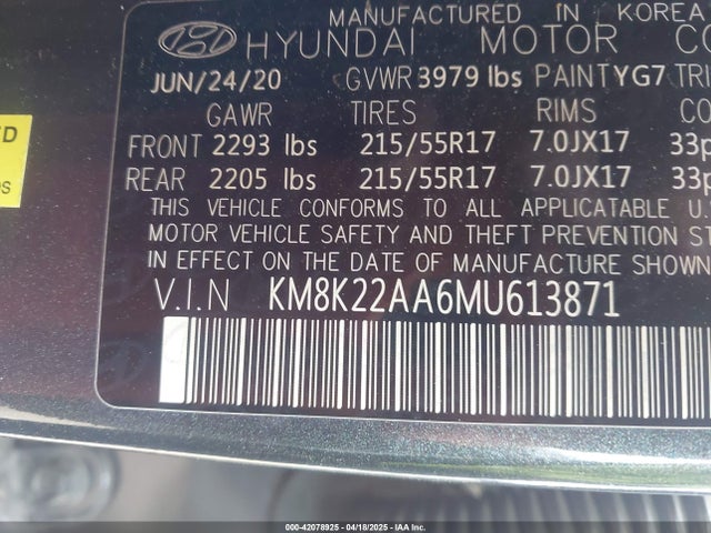 KM8K22AA6MU613871 Hyundai Kona Sel
