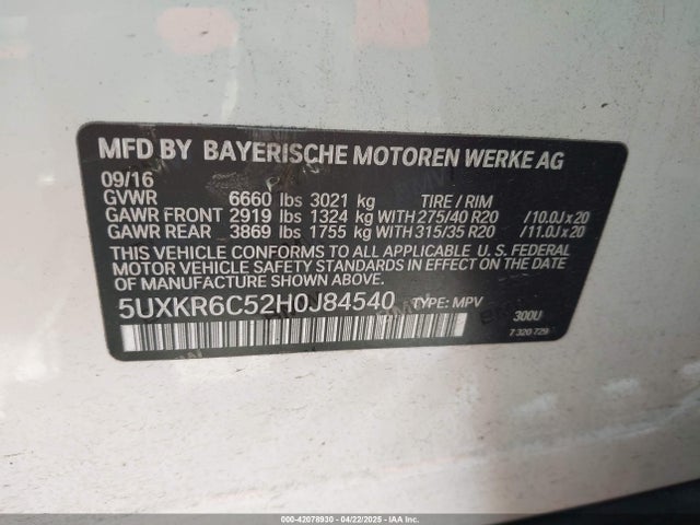 5UXKR6C52H0J84540 BMW X5 Xdrive50i