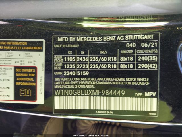 W1N0G8EBXMF984449 Mercedes-Benz m264