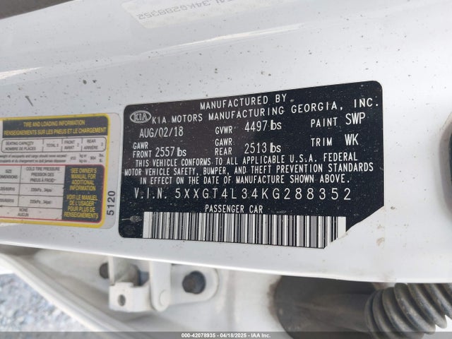 5XXGT4L34KG288352 KIA gdi