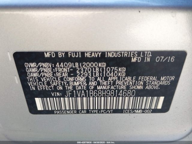 JF1VA1B68H9814680 Subaru WRX