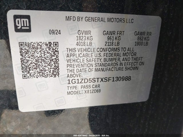 1G1ZD5STXSF130988 Chevrolet Malibu Fwd 1lt