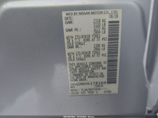 5N1AZ2MG4JN178569 Nissan MURANO S