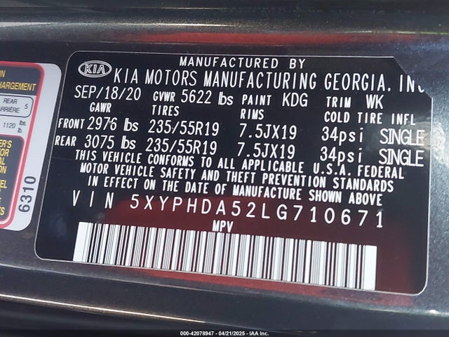 5XYPHDA52LG710671 KIA gdi lambda-ii