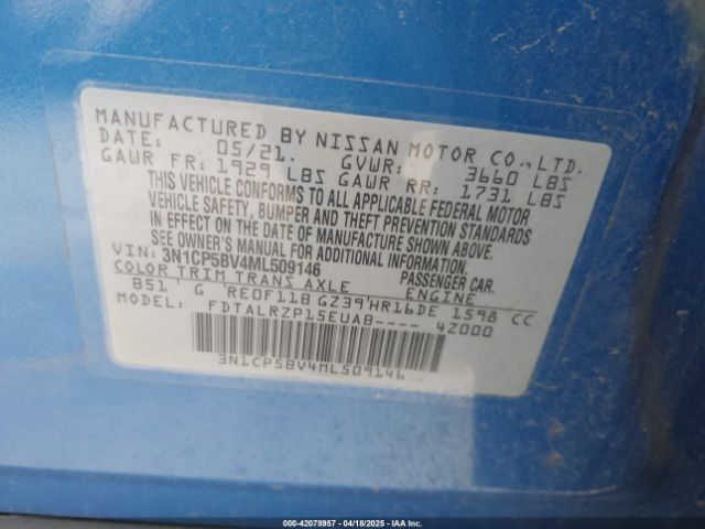 3N1CP5BV4ML509146 Nissan Kicks S Xtronic Cvt