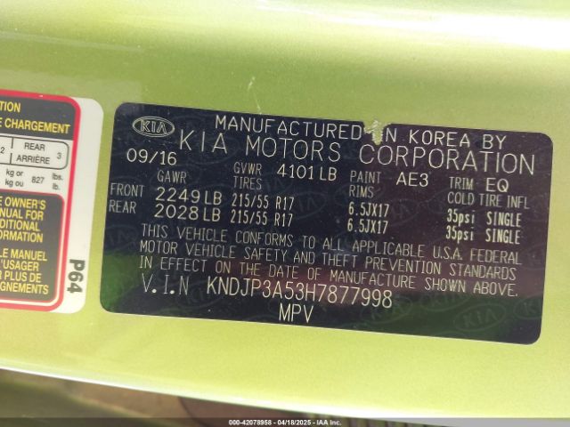 KNDJP3A53H7877998 KIA SOUL +