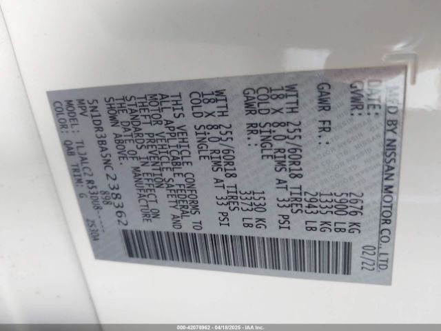 2022 NISSAN PATHFINDER 5N1DR3BA5NC238362 Photo 8