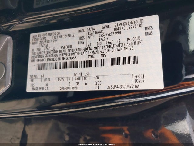 1FMCU9GD8HUB67088 Ford ESCAPE SE