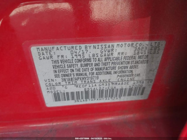 3N1AB7APXHY319719 Nissan SENTRA SV