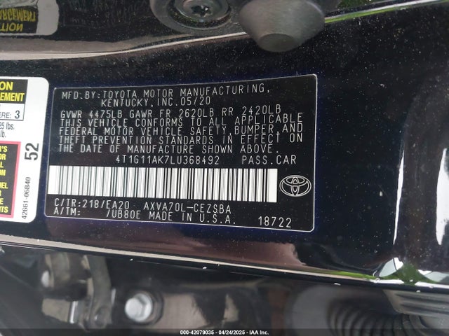 4T1G11AK7LU368492 Toyota CAMRY SE