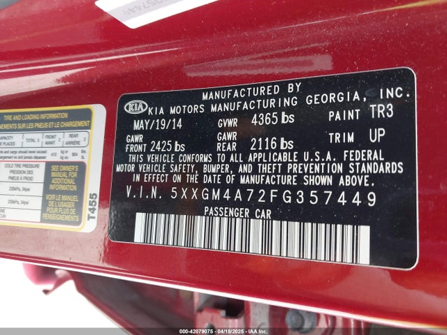 5XXGM4A72FG357449 KIA Optima Lx