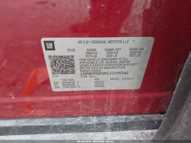 1GNERGKW1JJ195342 Chevrolet Traverse 1lt