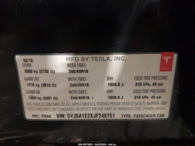 2018 TESLA MODEL S 5YJSA1E2XJF248751 Photo 8