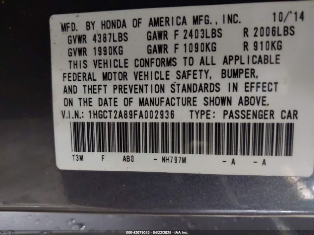 1HGCT2A89FA002936 Honda Accord Ex-l V-6