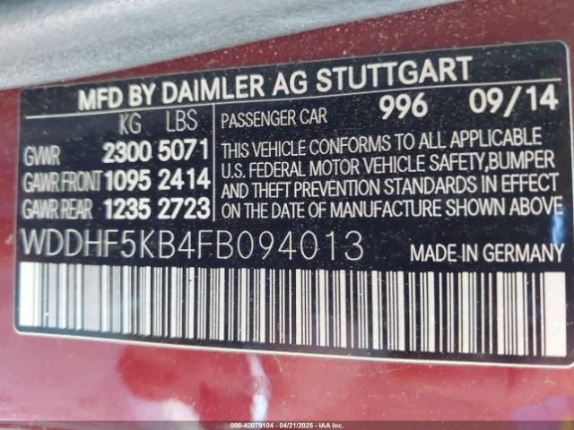 WDDHF5KB4FB094013 Mercedes-Benz E 350