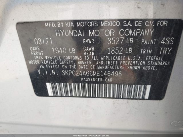 2021 HYUNDAI ACCENT 3KPC24A66ME146496 Photo 8