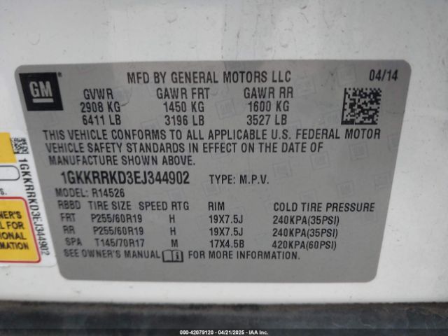 1GKKRRKD3EJ344902 GMC Acadia Slt-1