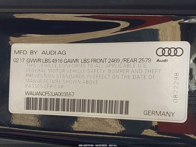 WAUANCF53JA003557 Audi A5 2.0t Premium