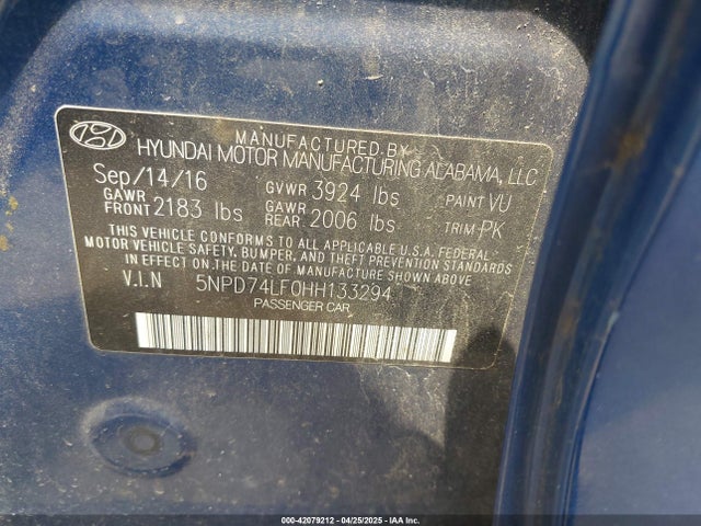 5NPD74LF0HH133294 Hyundai ELANTRA SE