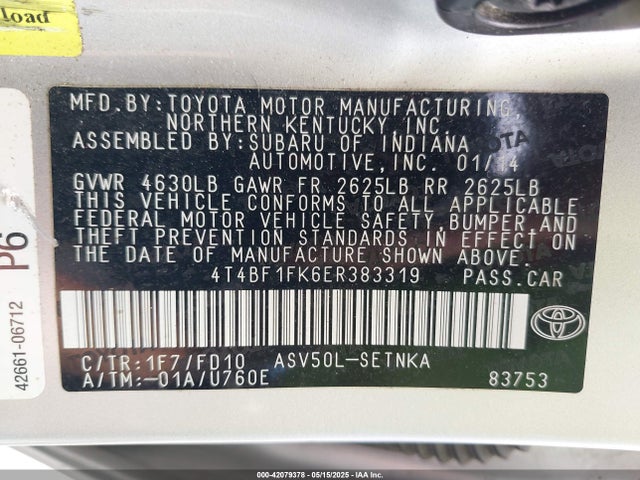 2014 Toyota Camry Le მანქანა იყიდება აუქციონზე, vin: 4T4BF1FK6ER383319, აუქციონის ნომერი: 42079378