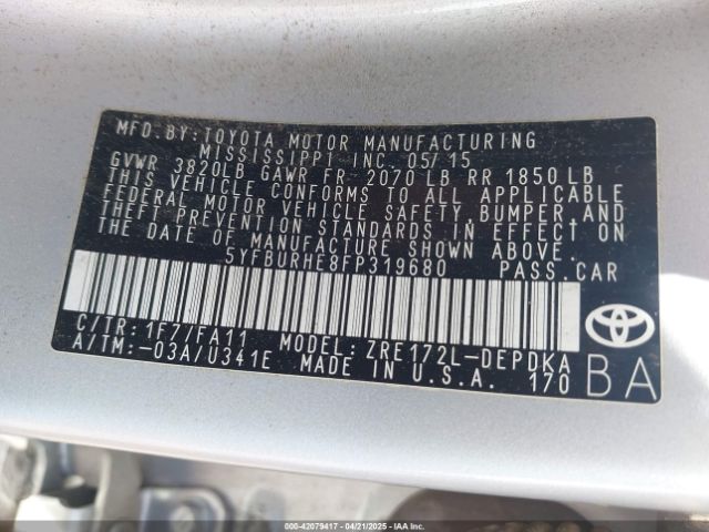 5YFBURHE8FP319680 Toyota COROLLA L