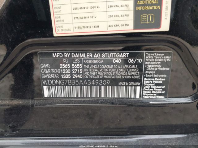 2010 MERCEDES-BENZ S 550 WDDNG7BB5AA349309 Photo 8
