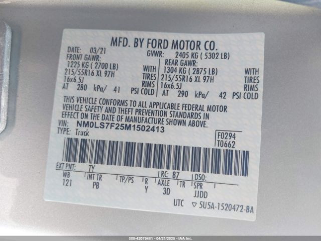 NM0LS7F25M1502413 Ford Transit Connect Xlt Cargo Van