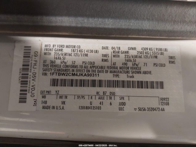 1FTBW2CM4JKA90311 Ford Transit-350