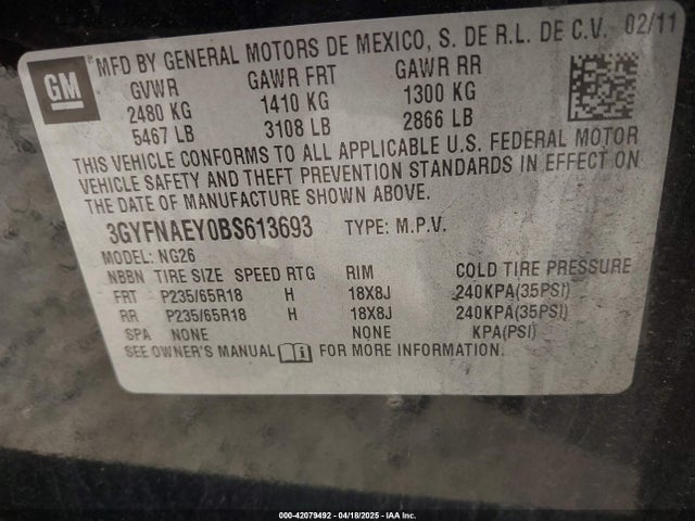 2011 CADILLAC SRX 3GYFNAEY0BS613693 Photo 8