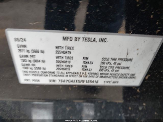 2024 TESLA MODEL Y 7SAYGAEE5RF186418 Photo 8