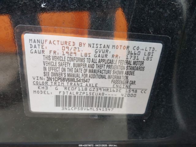3N1CP5BV6ML541547 Nissan Kicks S Xtronic Cvt