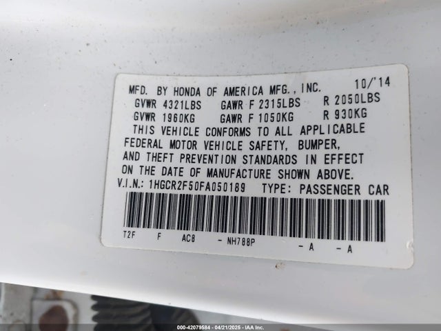 1HGCR2F50FA050189 Honda Accord Sport