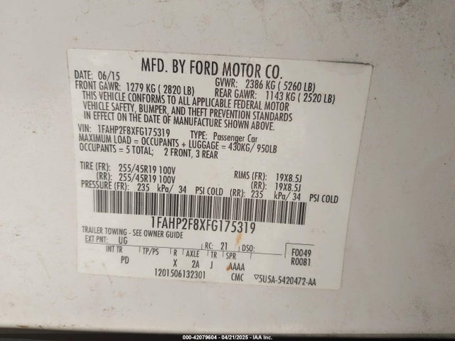 1FAHP2F8XFG175319 Ford Taurus Limited