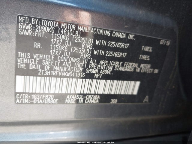 2T3H1RFV4KW041916 Toyota RAV4 LE