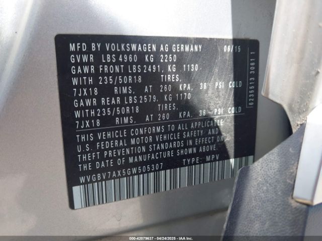 WVGBV7AX5GW505307 Volkswagen TIGUAN SE
